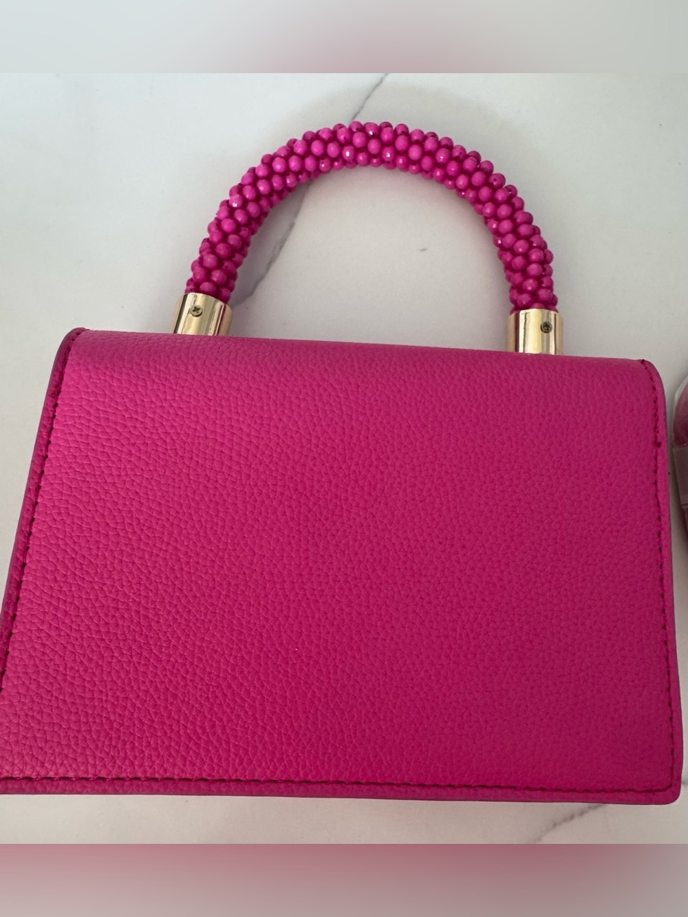Structured Hot Pink Top-Handle Crossbody Bag with Beaded Handle - Picture 8 of 8